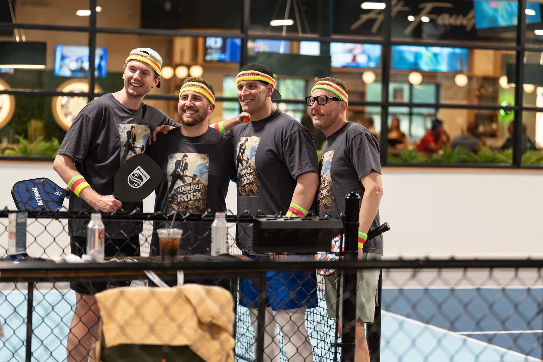 A team lines up on the pickleball court at At Fault