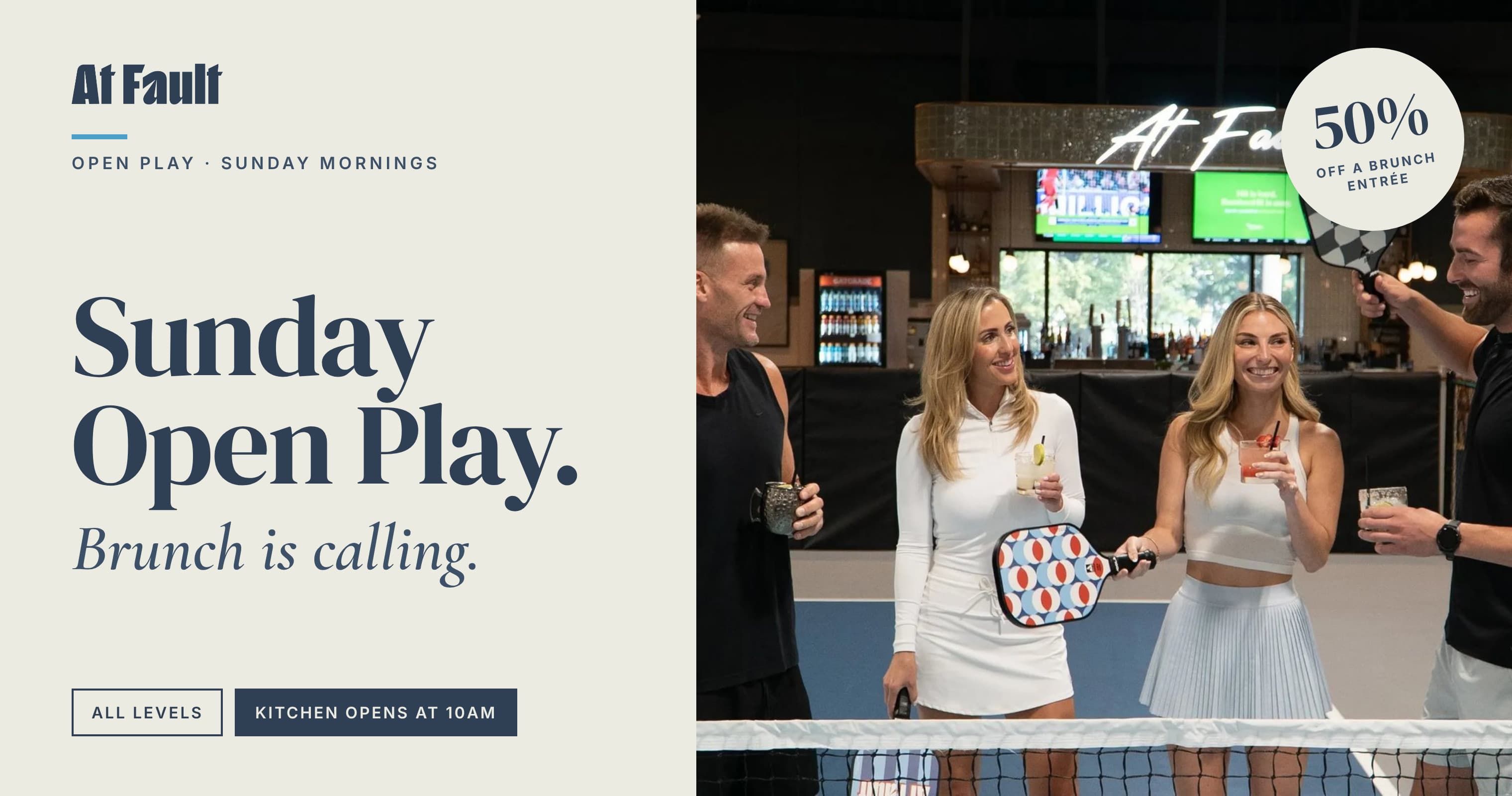 3 HR Social Sunday Morning Open Play, All Levels (+50% off brunch entree)
