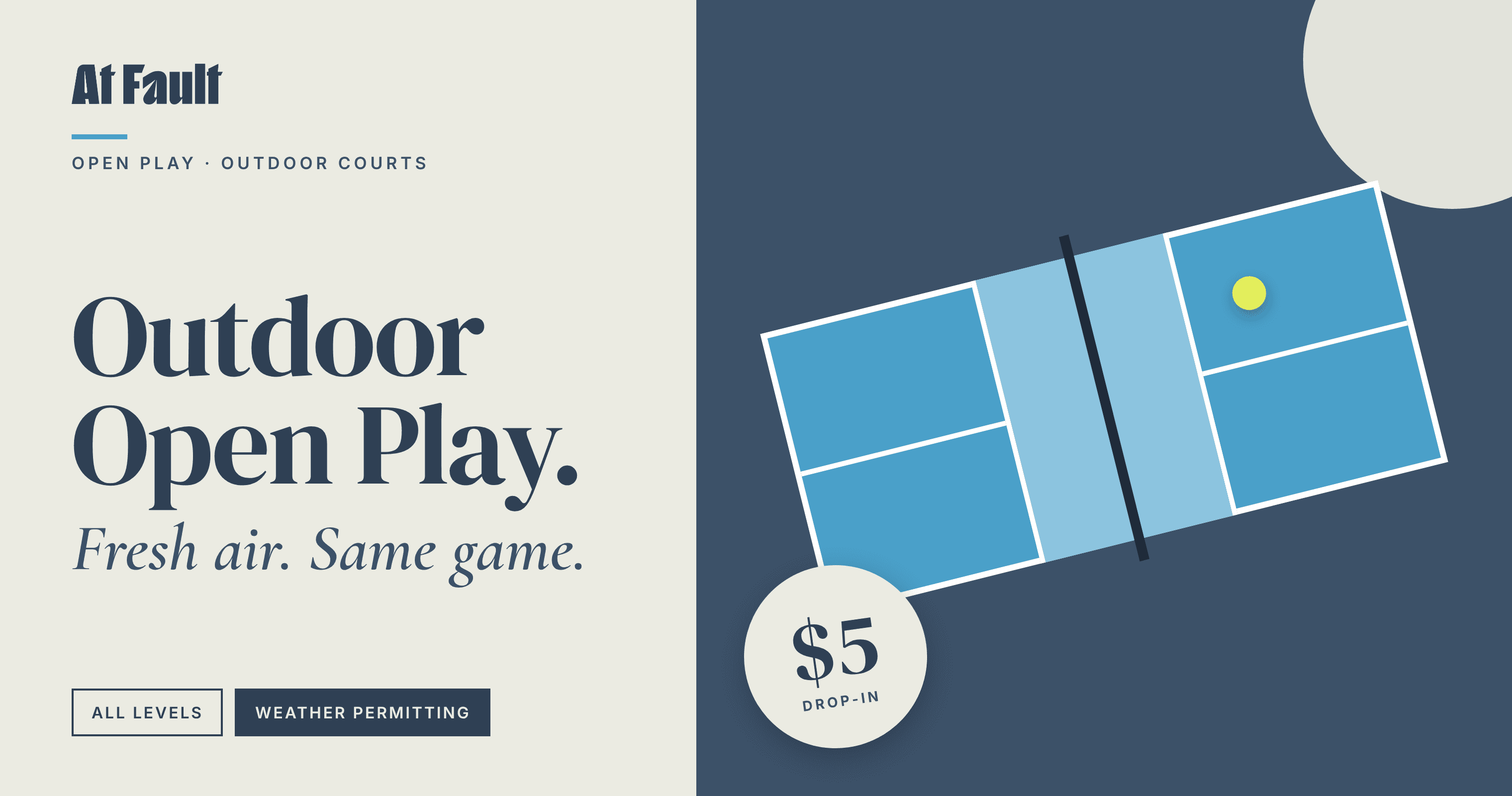 Social $5 Tuesday Night Outdoor Open Play, All Levels (Weather Permitting)